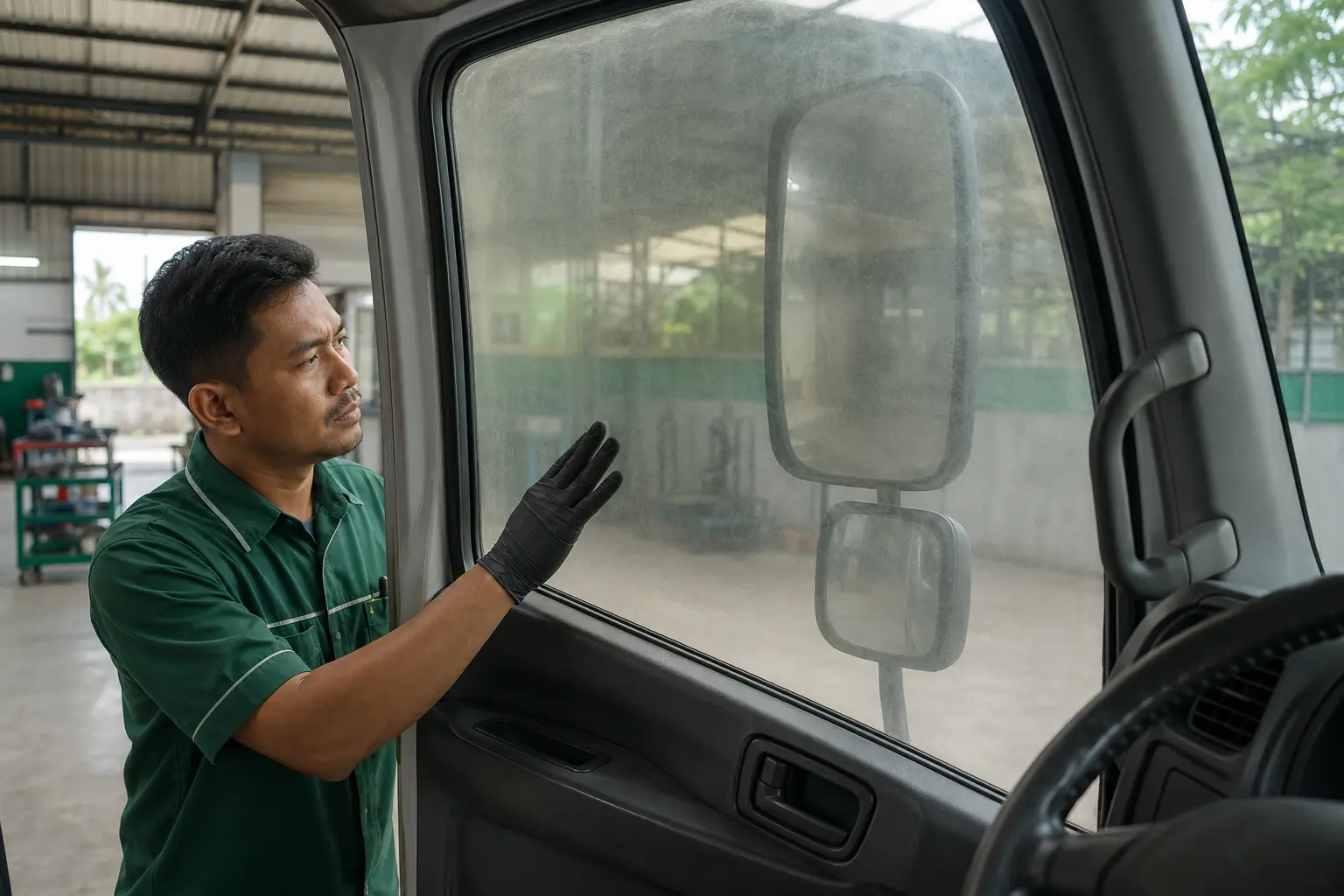 Ilustrasi Kaca Samping Truk Buram dan Risiko Blind Spot