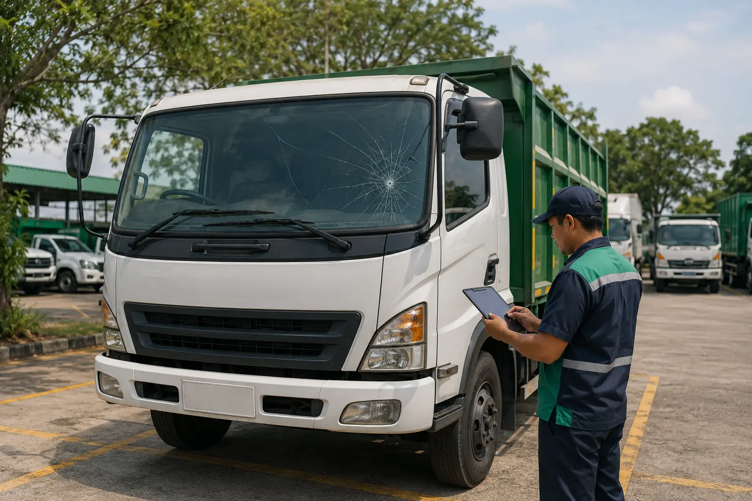 Ilustrasi Kaca Truk Retak: Risiko Keselamatan bagi Armada Logistik